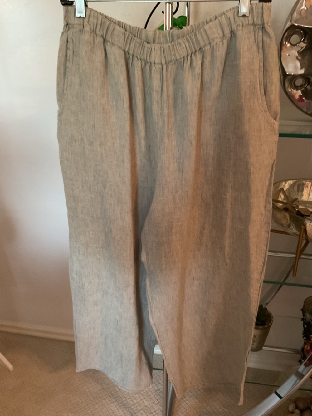Flax women’s Elastic Waist Linen Pants - Light Beige